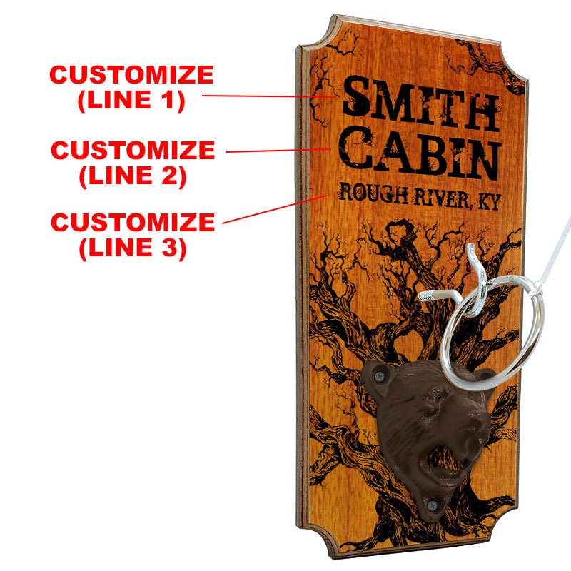 CUSTOMIZABLE Wall Mounted Ring Toss Game with Bottle Opener - Cabin