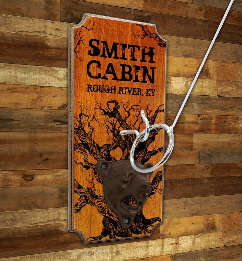 CUSTOMIZABLE Wall Mounted Ring Toss Game with Bottle Opener - Cabin