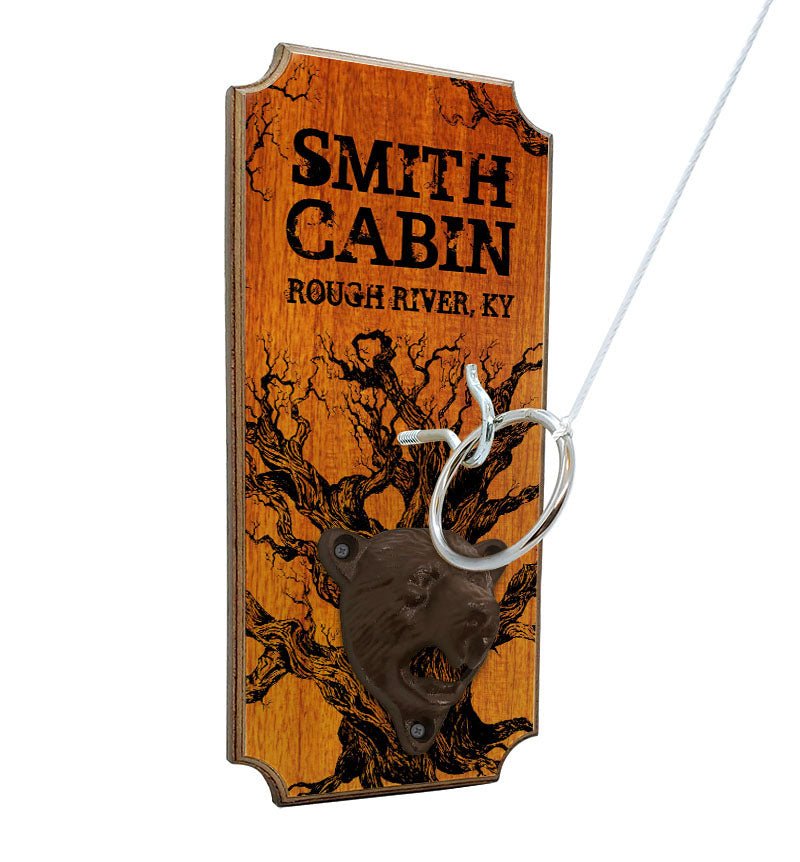 CUSTOMIZABLE Wall Mounted Ring Toss Game with Bottle Opener - Cabin