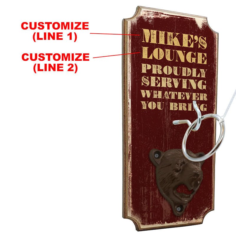 CUSTOMIZABLE Wall Mounted Ring Toss Game with Bottle Opener - Lounge