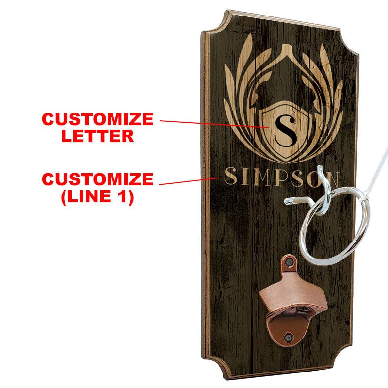CUSTOMIZABLE Wall Mounted Ring Toss Game with Bottle Opener - Emblem Monogram