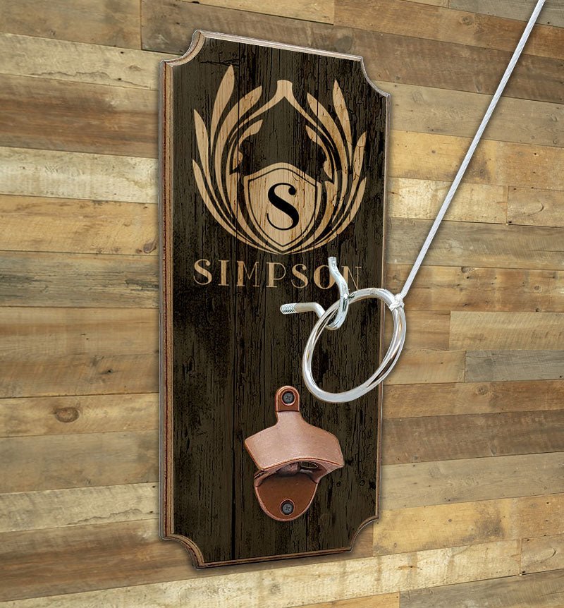 CUSTOMIZABLE Wall Mounted Ring Toss Game with Bottle Opener - Emblem Monogram