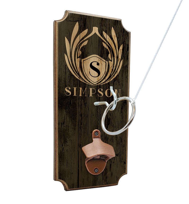 CUSTOMIZABLE Wall Mounted Ring Toss Game with Bottle Opener - Emblem Monogram