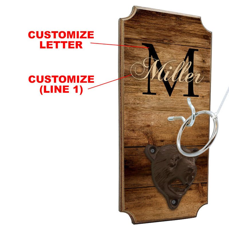 CUSTOMIZABLE Wall Mounted Ring Toss Game with Bottle Opener - Name Monogram