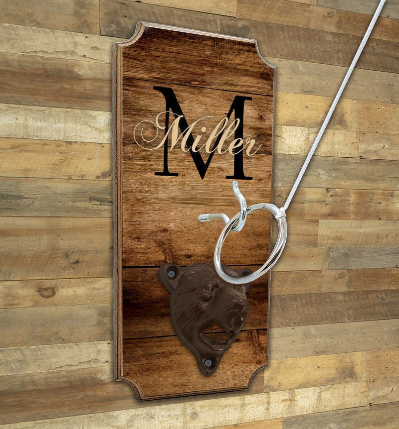 CUSTOMIZABLE Wall Mounted Ring Toss Game with Bottle Opener - Name Monogram