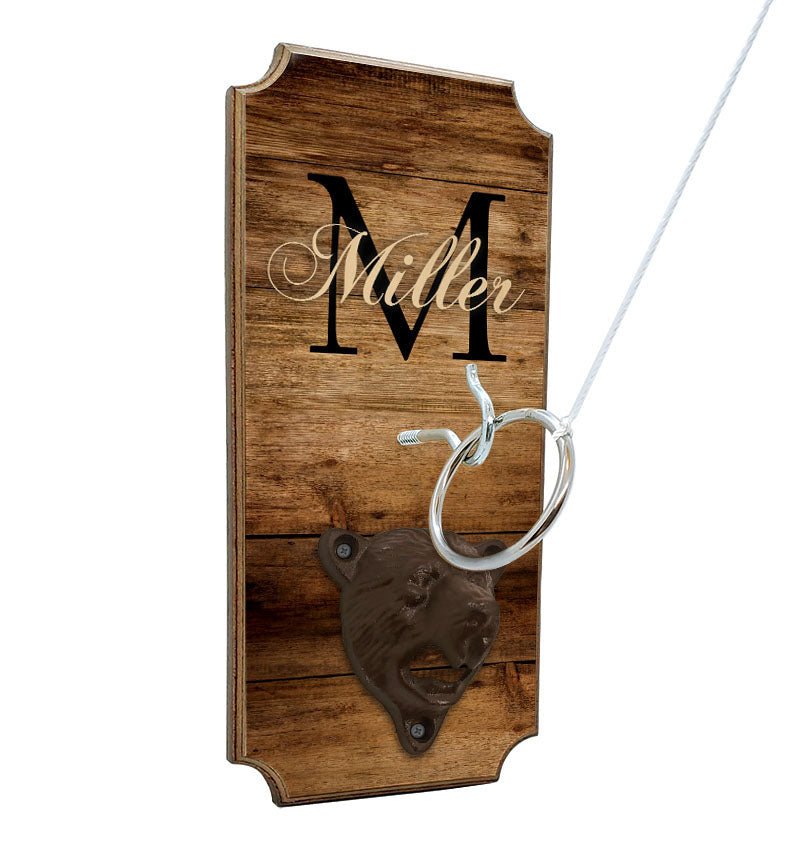 CUSTOMIZABLE Wall Mounted Ring Toss Game with Bottle Opener - Name Monogram