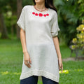 Floral Cotton Tunic in Alabaster from Thailand - Posy Bliss in Alabaster