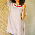 Floral Cotton Tunic in Ash from Thailand - Posy Bliss in Ash
