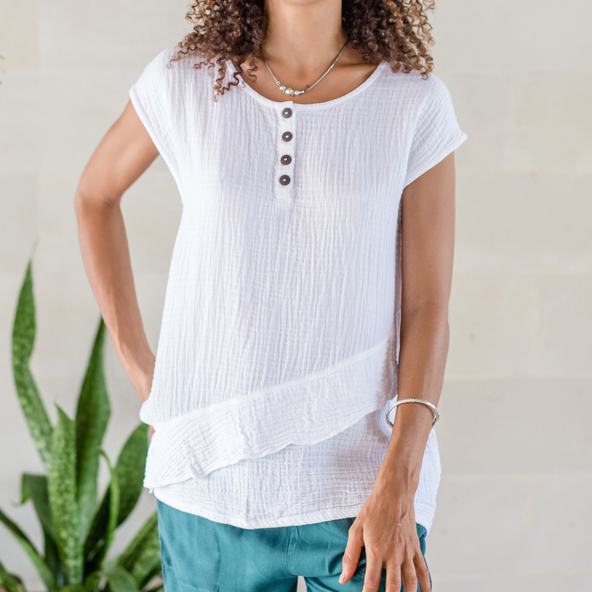 White Double Cotton Gauze Sleeveless Blouse - Fresh Air in White