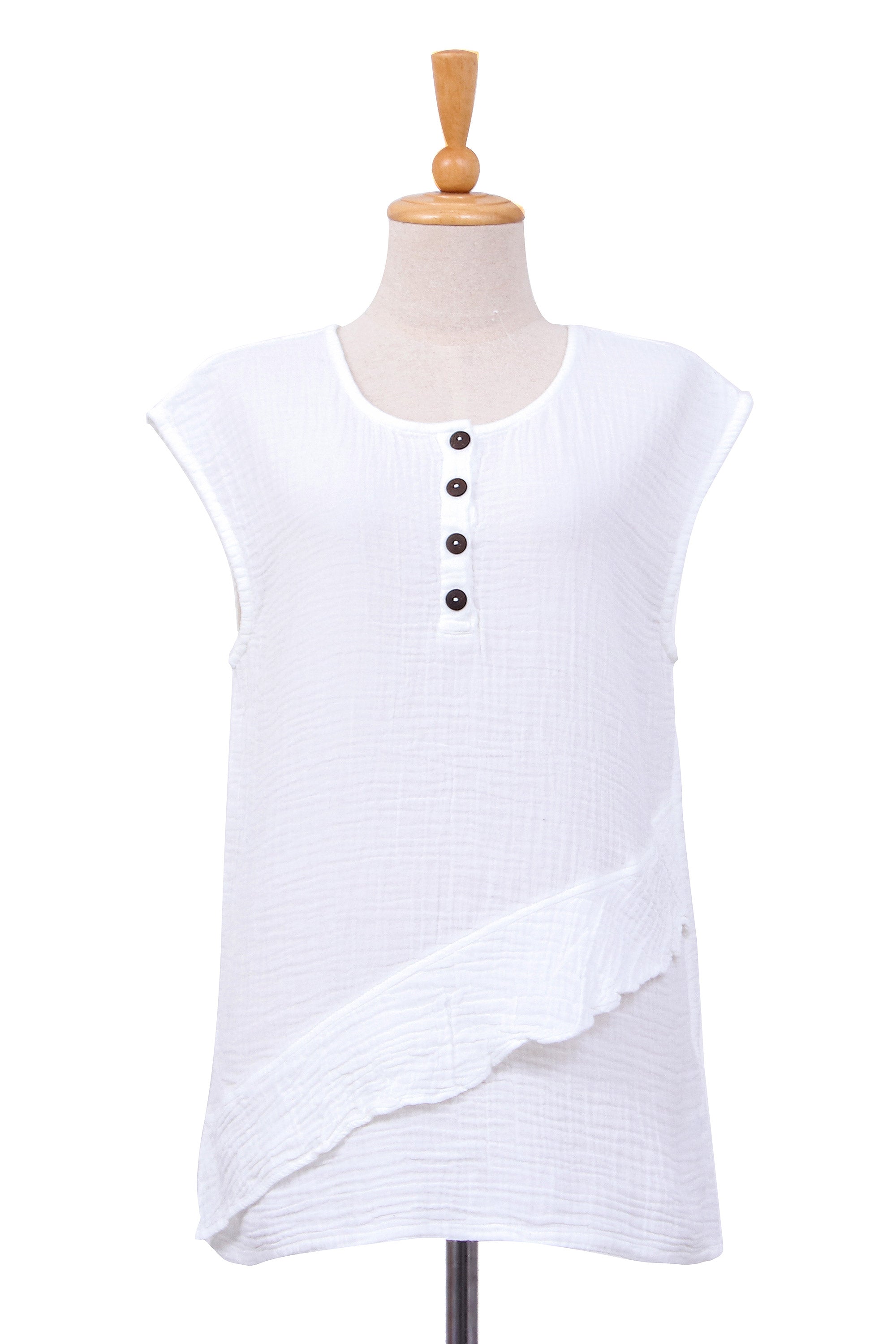 White Double Cotton Gauze Sleeveless Blouse - Fresh Air in White
