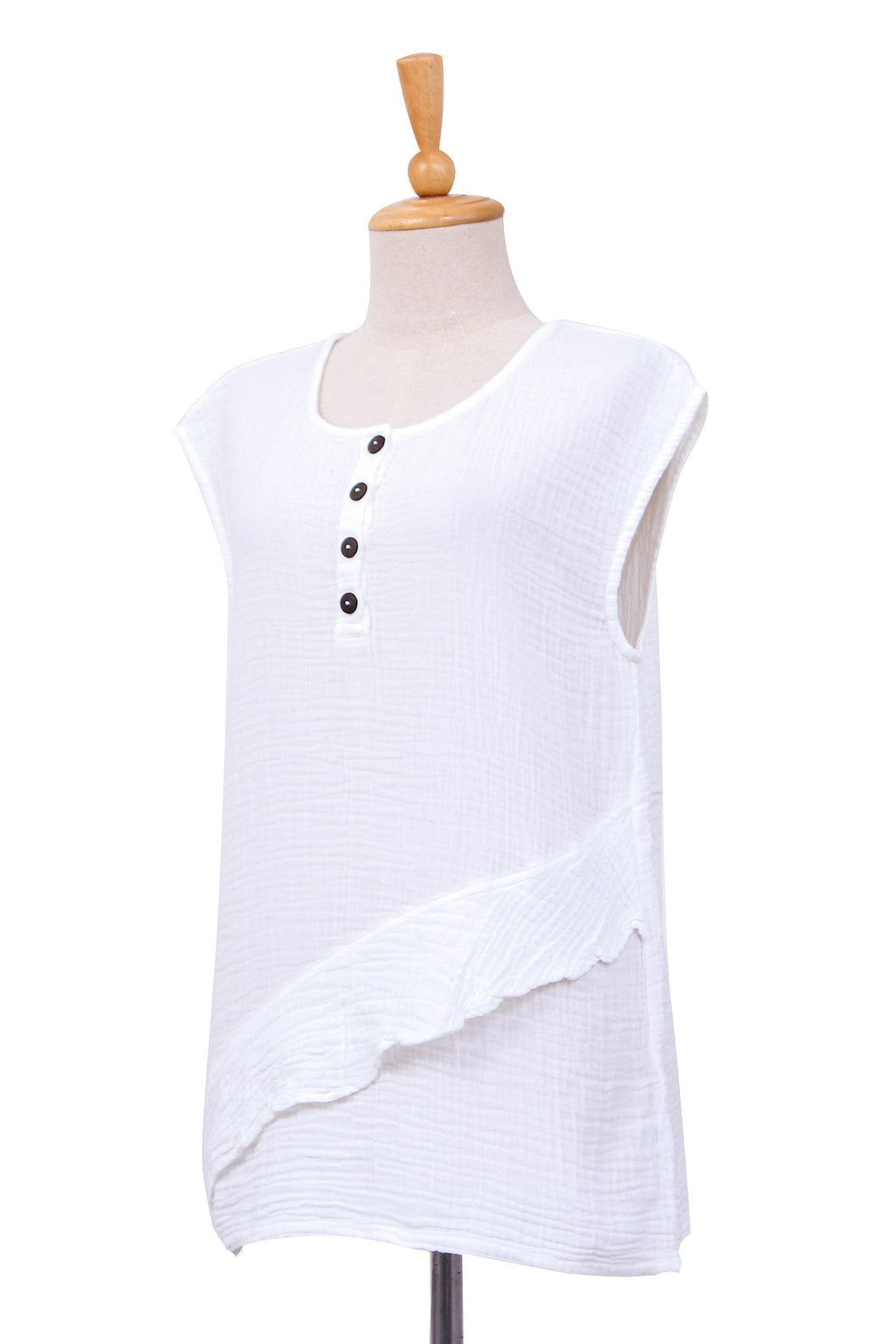 White Double Cotton Gauze Sleeveless Blouse - Fresh Air in White