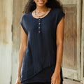 Double Cotton Gauze Sleeveless Blouse - Fresh Air in Navy