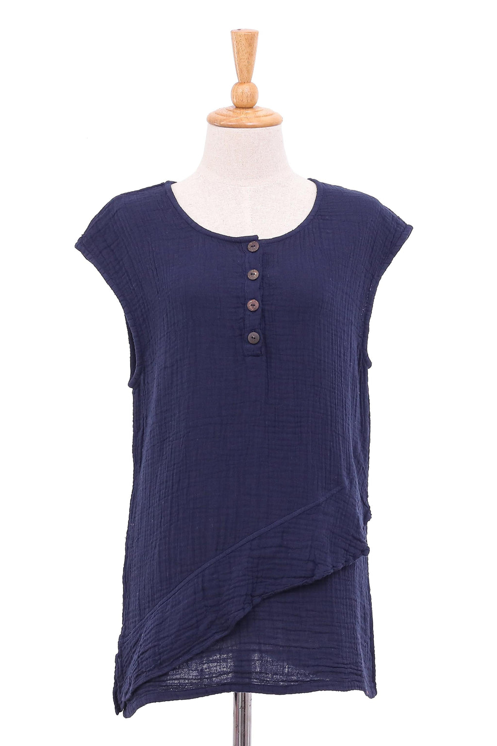 Double Cotton Gauze Sleeveless Blouse - Fresh Air in Navy