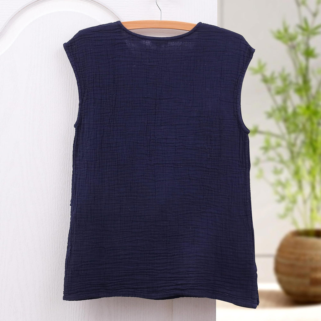 Double Cotton Gauze Sleeveless Blouse - Fresh Air in Navy