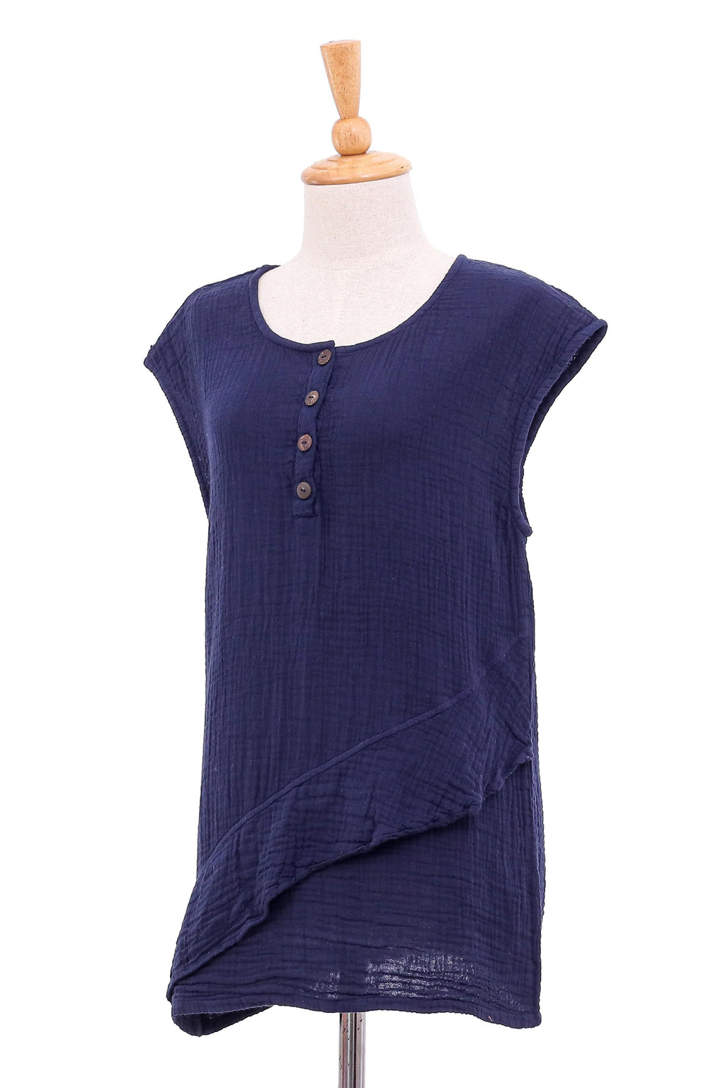 Double Cotton Gauze Sleeveless Blouse - Fresh Air in Navy