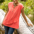 Cotton Sleeveless Blouse from Thailand - Fresh Air in Coral