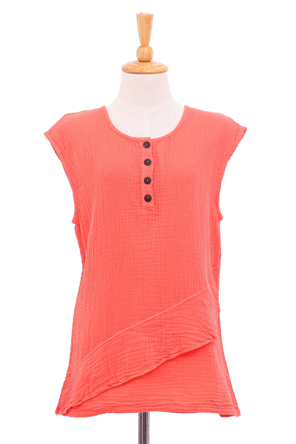 Cotton Sleeveless Blouse from Thailand - Fresh Air in Coral