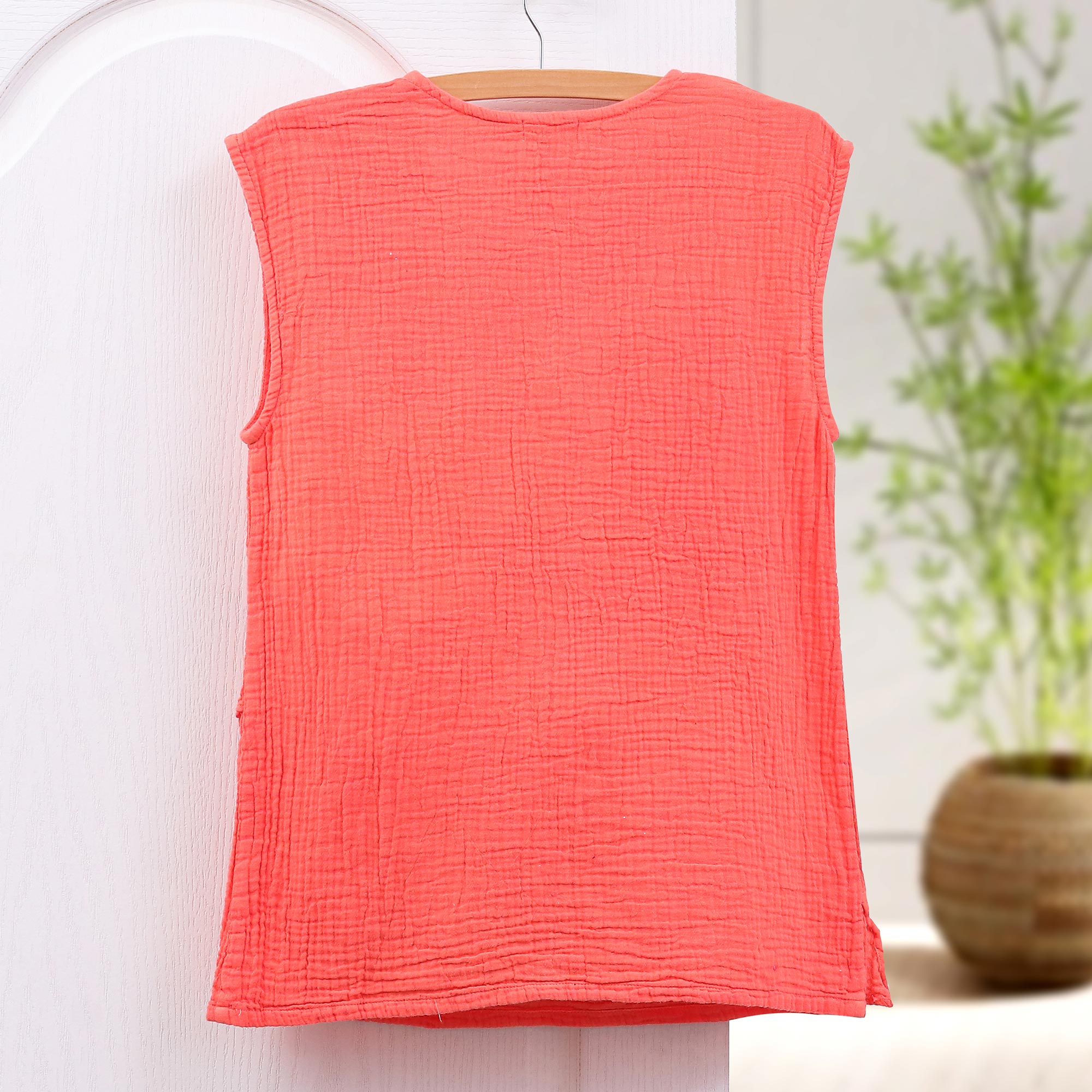 Cotton Sleeveless Blouse from Thailand - Fresh Air in Coral