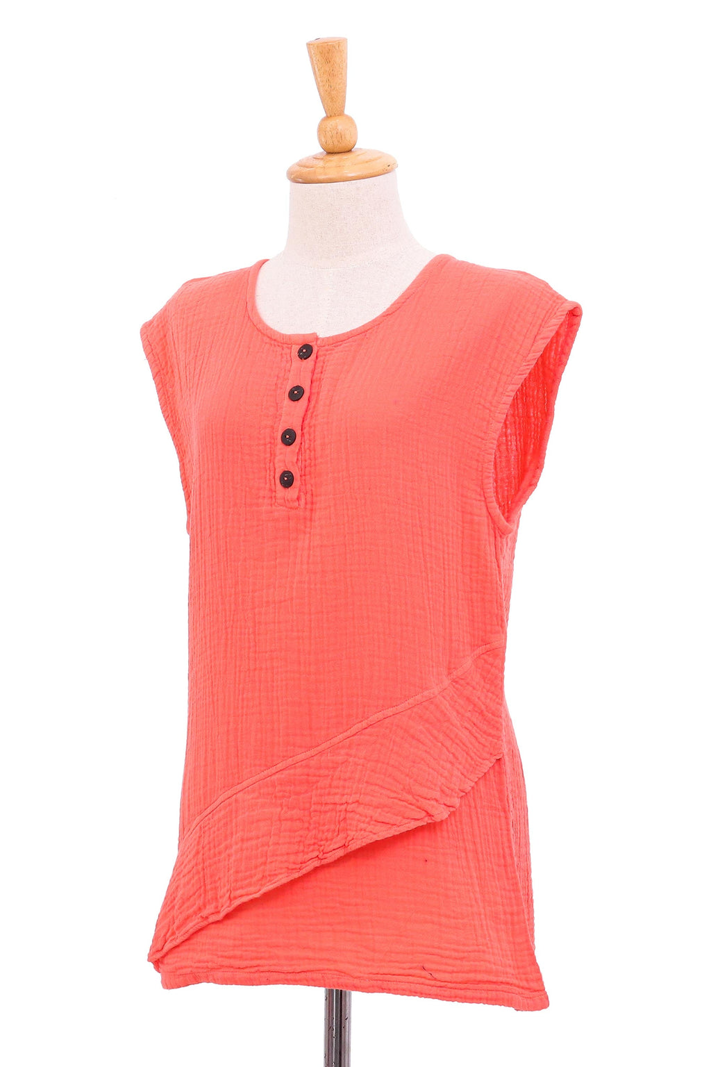 Cotton Sleeveless Blouse from Thailand - Fresh Air in Coral