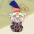 Hand-Painted Wood Day of the Dead Dog Keychain and Bag Charm - Day of the Dead Dog