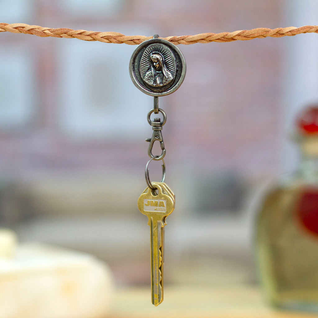 Antique-Finished Our Lady of Guadalupe Zamac Metal Keychain - Guadalupe's Loyalty