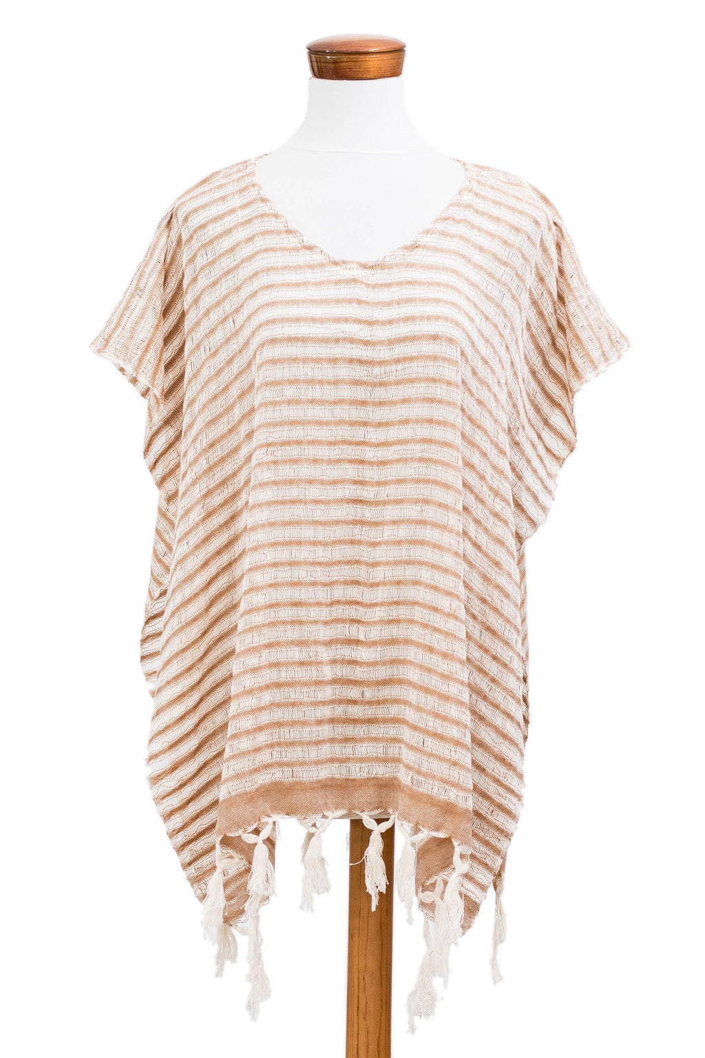 Handwoven Striped Fringed Cotton Tunic or Swimsuit Cover-Up - Summer Stripes