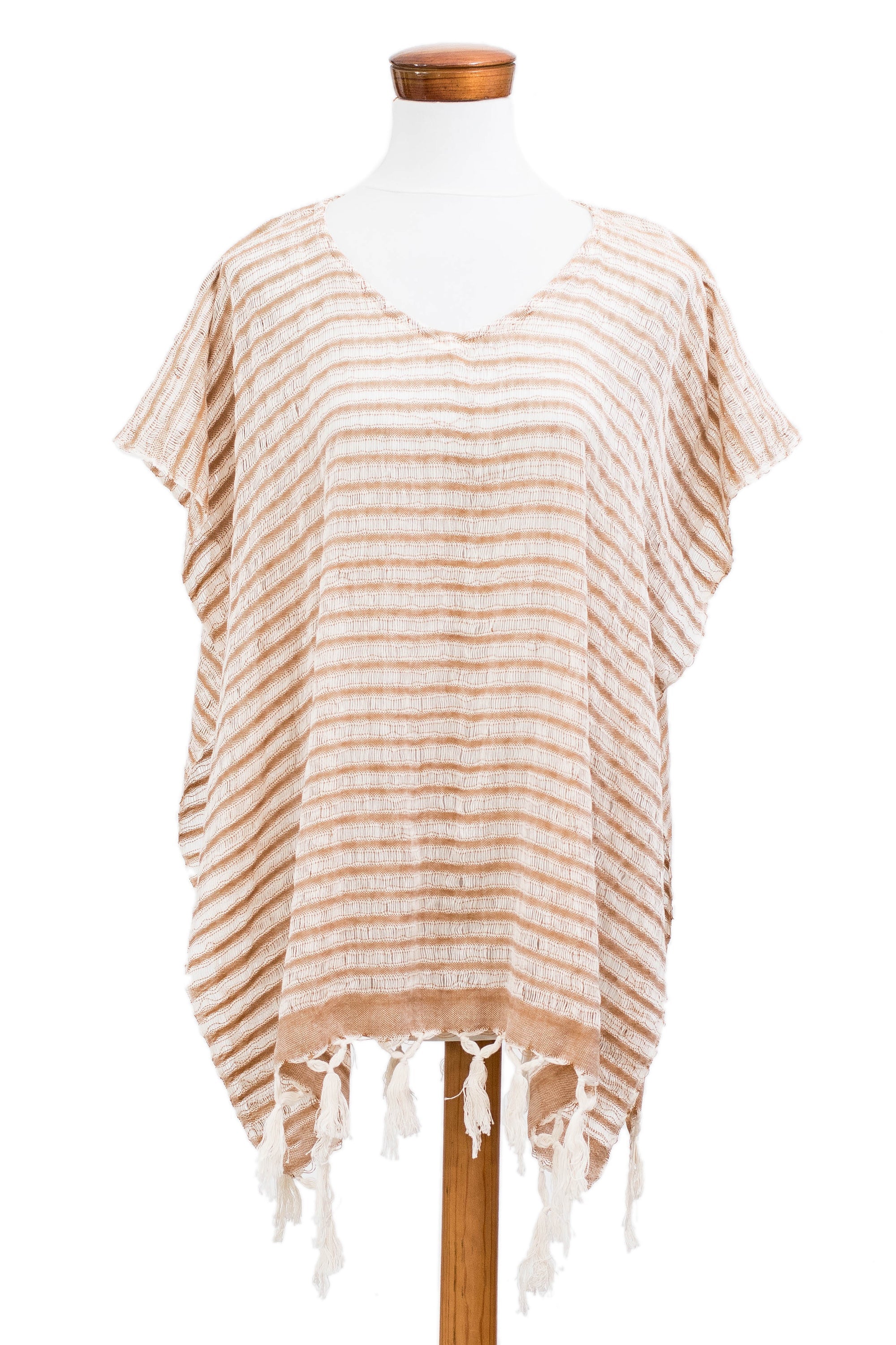 Handwoven Striped Fringed Cotton Tunic or Swimsuit Cover-Up - Summer Stripes